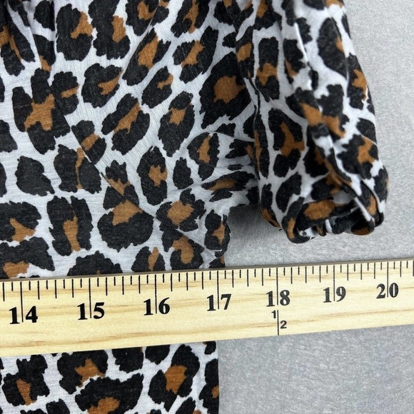 A.L.C Shirt Top XS Leopard Print Puff Sleeve Crewneck Tee Cotton Pullover - Picture 6 of 10
